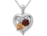 9/10 Carat (ctw) Garnet & Citrine Heart Pendant Necklace in Sterling Silver with Chain